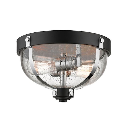 Z-Lite Burren 2 Light Flush Mount, Matte Black And Clear Seedy 337F2MB+CH